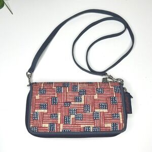 Longaberger Old Glory American Flag Zippered Wallet‎ Pouch Crossbody Bag Strap